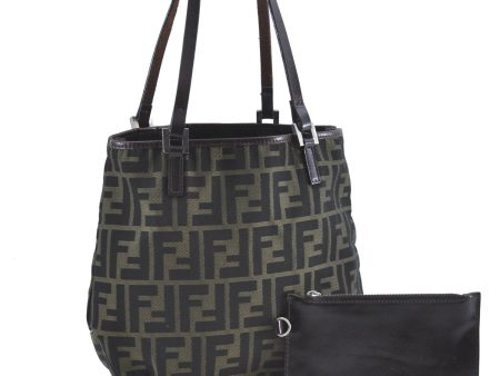 Authentic FENDI Zucca Shoulder Tote Bag Nylon Leather Brown H9646 Online