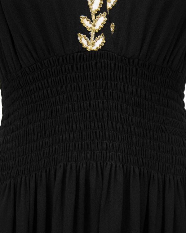 Black Moss Crepe and Gold Thread Evening Dress Fashion