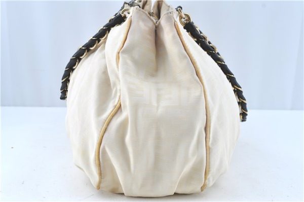 Auth FENDI Zucca Mamma Baguette Chain Shoulder Bag Nylon Leather Ivory E5436 Hot on Sale