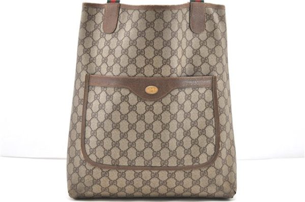 Authentic GUCCI Web Sherry Line Shoulder Tote Bag GG PVC Leather Brown 2015D Supply