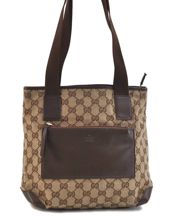 Authentic GUCCI Shoulder Tote Bag GG Canvas Leather Brown 1049D For Discount