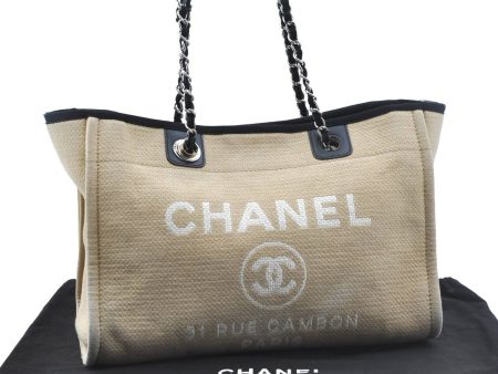 Authentic Chanel Deauville Line Shoulder Tote Bag Canvas Beige G4923 Online Hot Sale