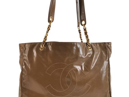 Authentic CHANEL CC Logo Chain Shoulder Tote Bag Purse Enamel Brown 1337D Sale