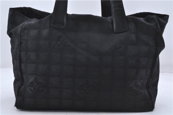 Authentic CHANEL New Travel Line Shoulder Tote Bag Nylon Leather Black 2345D For Sale