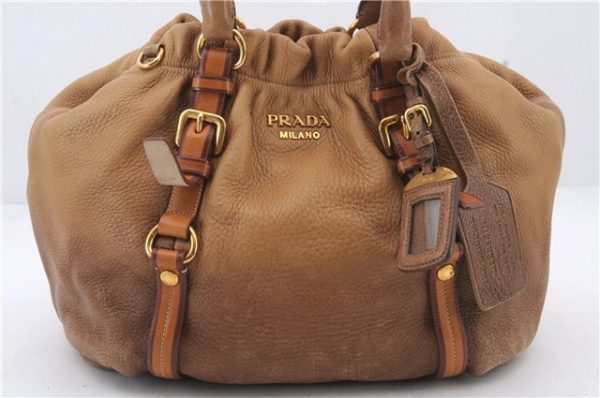 Authentic PRADA Leather 2Way Shoulder Hand Tote Bag Beige Brown 2147D Online Hot Sale