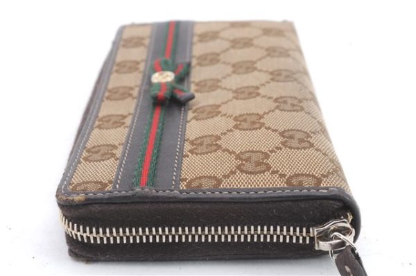 Auth GUCCI Web Sherry Line Mayfair Wallet GG Canvas Leather 257003 Brown 1430D Discount