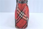 Authentic BURBERRY BLUE LABEL Check Hand Tote Bag Wool Leather Red H9499 Supply