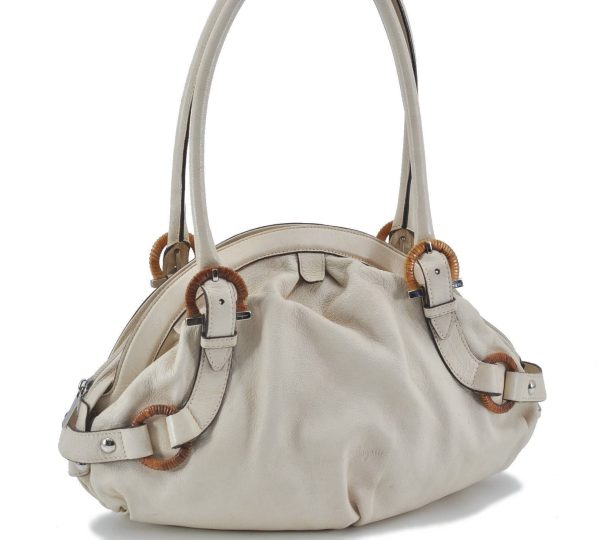 Auth Salvatore  Ferragamo Gancini Leather Shoulder Hand Bag Purse White H4711 Online