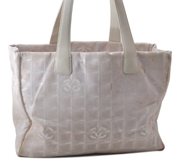 Authentic CHANEL New Travel Line Shoulder Tote Bag Nylon Leather Beige 1884D Hot on Sale