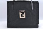 Authentic FENDI Zucca Shoulder Tote Bag Nylon Leather Black H9558 on Sale