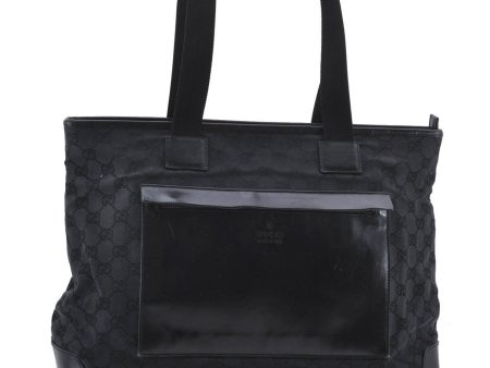 Authentic GUCCI Shoulder Tote Bag GG Canvas Leather 0190426 Black 1213D on Sale