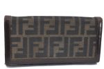 Authentic FENDI Zucca Long Wallet Purse Canvas Leather Brown H5859 Hot on Sale