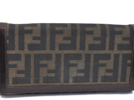 Authentic FENDI Zucca Long Wallet Purse Canvas Leather Brown H5859 Hot on Sale