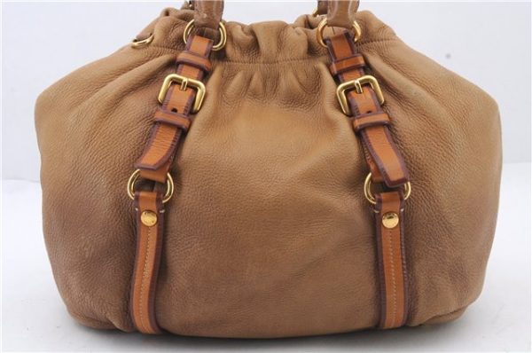 Authentic PRADA Leather 2Way Shoulder Hand Tote Bag Beige Brown 2147D Online Hot Sale