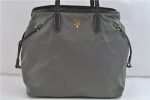 Authentic PRADA Nylon Leather Shoulder Tote Bag Green Khaki Gray 2449D Hot on Sale