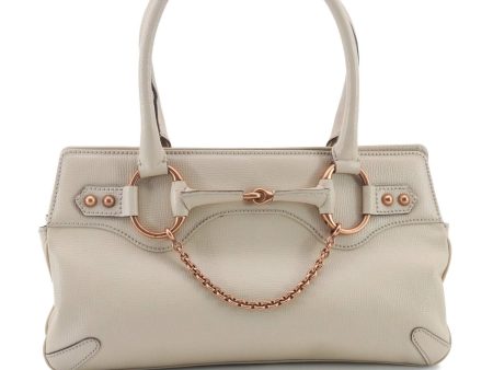 Authentic GUCCI Horsebit Shoulder Tote Bag Leather 114913 White 0663D Fashion