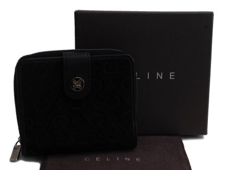 Auth CELINE C Macadam Blason Pattern Bifold Wallet Suede Leather Black Box 1729D Discount