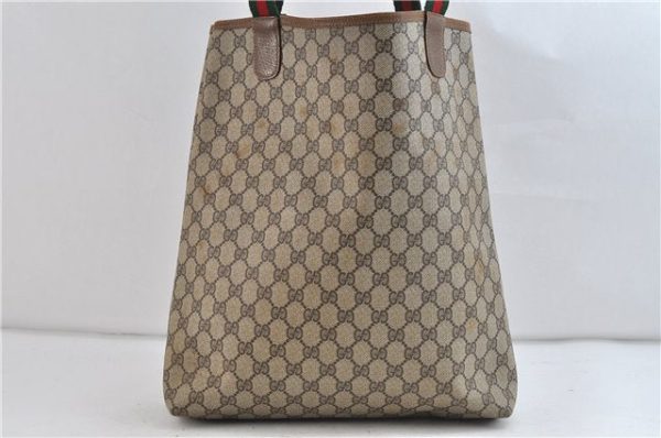 Authentic GUCCI Web Sherry Line Shoulder Tote Bag GG PVC Leather Brown 1689D Cheap