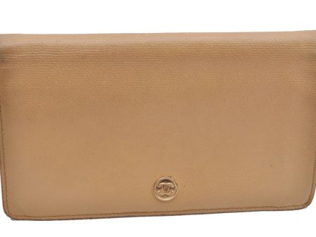 Authentic CHANEL Calf Skin CoCo Button Bifold Long Wallet Beige H5504 Online now