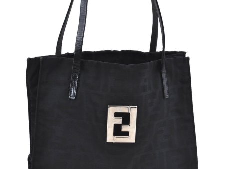 Authentic FENDI Zucca Shoulder Tote Bag Nylon Leather Black H9673 For Sale