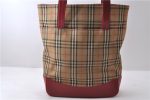 Authentic BURBERRY Nova Check Canvas Leather Shoulder Tote Bag Beige Red 1412D Cheap