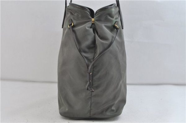 Authentic PRADA Nylon Leather Shoulder Tote Bag Green Khaki Gray 2449D Hot on Sale