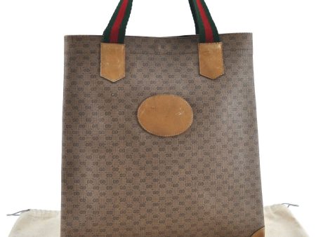 Auth GUCCI Web Sherry Line Micro GG Shoulder Hand Bag PVC Leather Brown H4117 Cheap