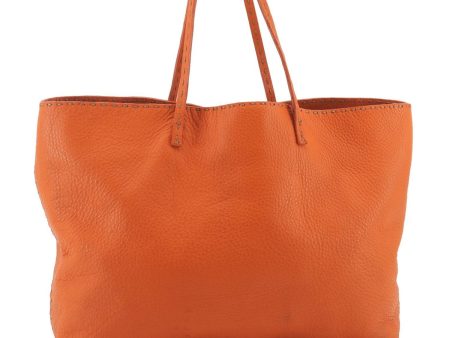 Authentic FENDI Selleria Shoulder Tote Bag Leather Orange 1061D on Sale