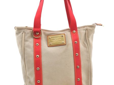 Authentic LOUIS VUITTON Antigua Cabas MM Tote Bag Beige Red M40035 LV G2876 Online Hot Sale