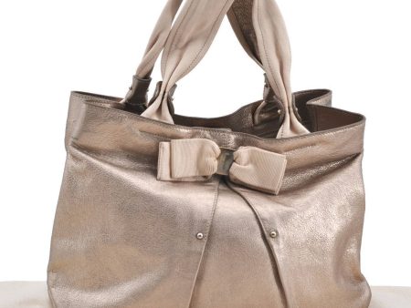 Authentic Ferragamo Vara Ribbon Leather Tote Bag Pink Gold H5765 Discount