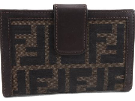 Authentic FENDI Zucca Bifold Wallet Purse Canvas Leather Brown 1406D Discount