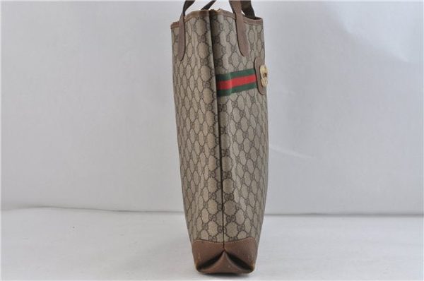 Authentic GUCCI Web Sherry Line Shoulder Tote Bag PVC Leather Brown 9708C Fashion