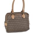 Authentic FENDI Zucchino Shoulder Tote Bag Canvas Leather Brown 7375A Discount