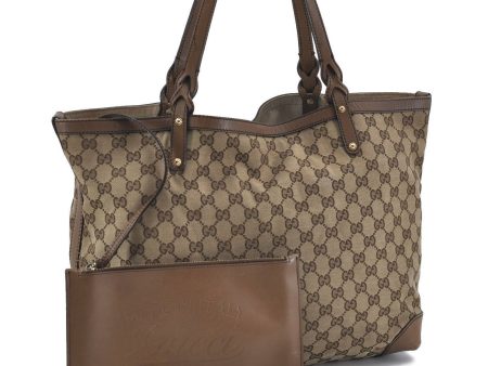 Authentic GUCCI Shoulder Tote Bag GG Canvas Leather 247209 Brown G4096 Cheap