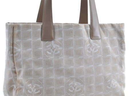 Authentic CHANEL New Travel Line Shoulder Tote Bag Nylon Leather Beige G4676 Sale