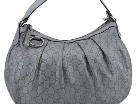 Auth GUCCI Guccissima Sukey Shoulder Tote Bag GG Leather 232955 Silver 2236D Online Sale