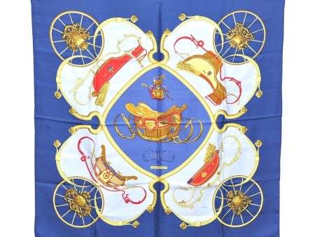 Authentic HERMES Carre 90 Scarf  Springs  Silk Blue Gold H4272 Discount