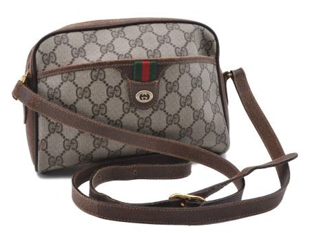 Auth GUCCI Web Sherry Line Shoulder Cross Body Bag GG PVC Leather Brown 0966D Online Hot Sale