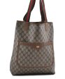 Authentic GUCCI Web Sherry Line Shoulder Tote Bag PVC Leather Brown 9800C on Sale