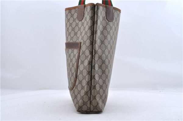 Authentic GUCCI Web Sherry Line Shoulder Tote Bag PVC Leather Brown 0000D For Sale