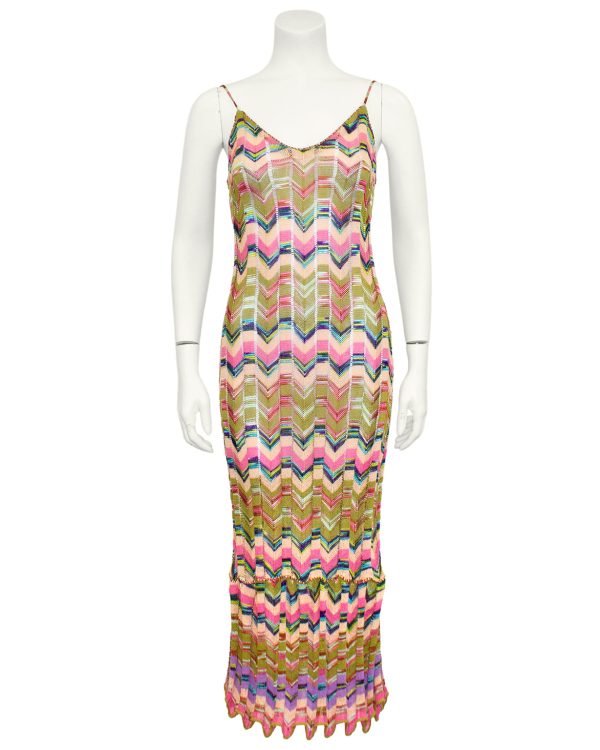 Multi Colour Knit Chevron Dress and Long Cardigan For Sale