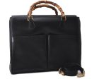 Authentic GUCCI Bamboo 2Way Shoulder Tote Bag Leather Black 2367D For Sale