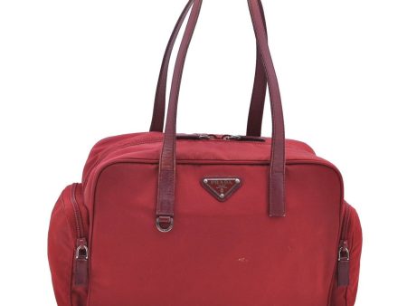 Authentic PRADA Nylon Leather Shoulder Tote Bag Red H8938 Fashion