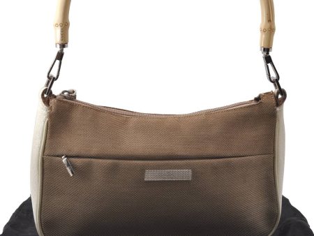 Auth GUCCI Bamboo Shoulder Bag Purse Canvas Leather 0013870 Beige White 1232D For Sale