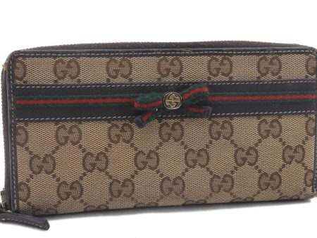 Auth GUCCI Web Sherry Line Mayfair Wallet GG Canvas Leather 257003 Brown 1430D Discount