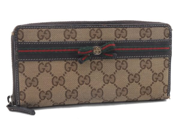 Auth GUCCI Web Sherry Line Mayfair Wallet GG Canvas Leather 257003 Brown 1430D Discount