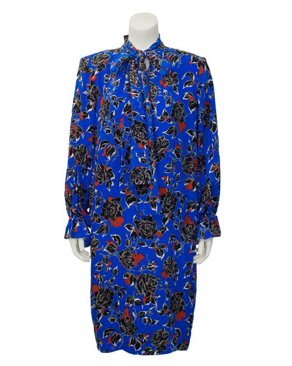 Blue Jacquard Silk Print Dress on Sale