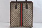 Authentic GUCCI Web Sherry Line Shoulder Tote Bag GG PVC Leather Brown 1558D on Sale