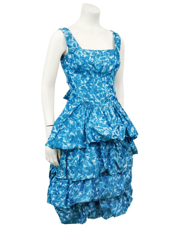 Blue Silk Taffeta Cocktail Dress and Opera Coat Ensemble For Discount