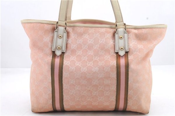 Auth GUCCI Sherry Line Shoulder Tote Bag GG Canvas Leather 139260 Pink 9798C Sale